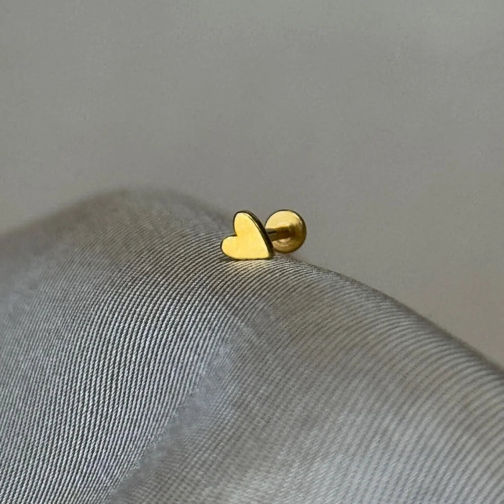 CANNER 1PC 925 Sterling Silver Smooth Love Butterfly Back Stud Earrings For Women Ins 18K Gold Plated Heart-Shape Earrings Gift