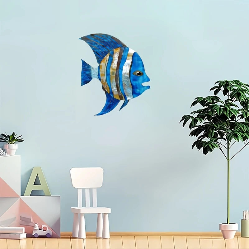 2D Wooden Fish Nautical Walls Beach Art Walls Hang Decorated Marine Themed Retro blue Fish Family Bathroom Pendants Gifts