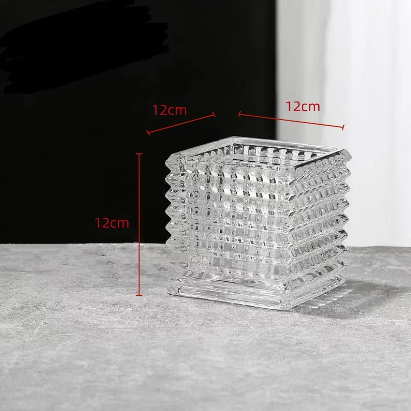 Clear Square Glass Vase Geometric Flower Pot Floral Arrangement Accessories Terrarium Home Decoration
