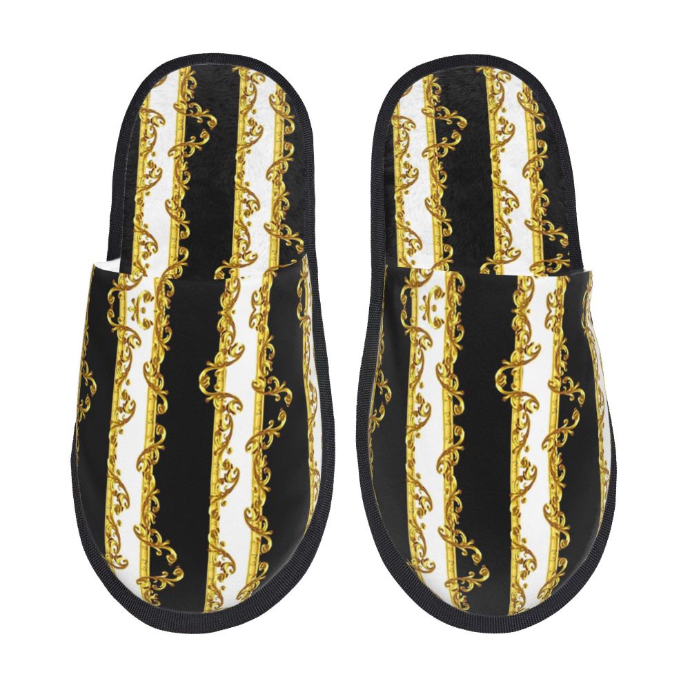 Custom Vintage Baroque Prints Greek Ornament Golden Meander Meandros Soft Scuff Memory Foam Slippers Women Hotel House Shoes