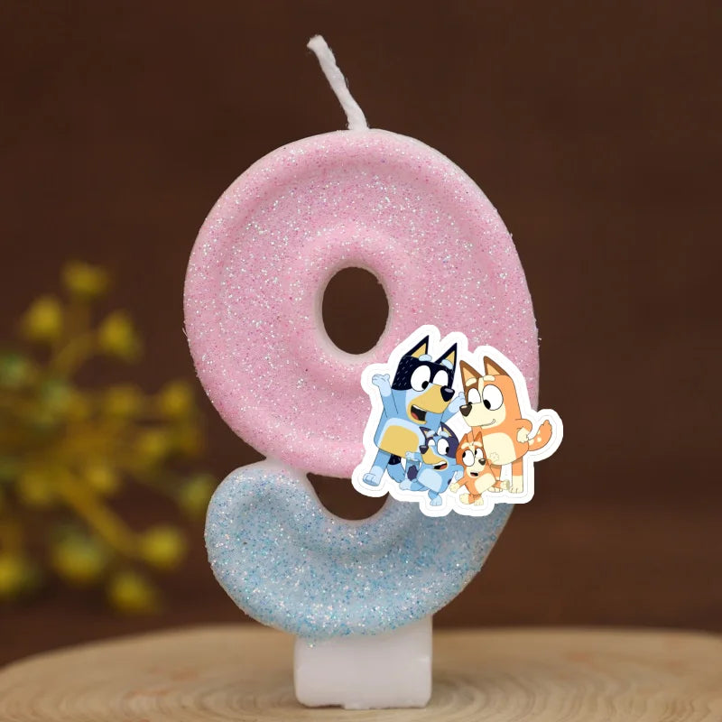 Cute Bluey Digital Dog Puppy Candle Number 0-9 Kids Birthday Cake Decoration Supplies Cartoon Anime Party Accessories Supplies