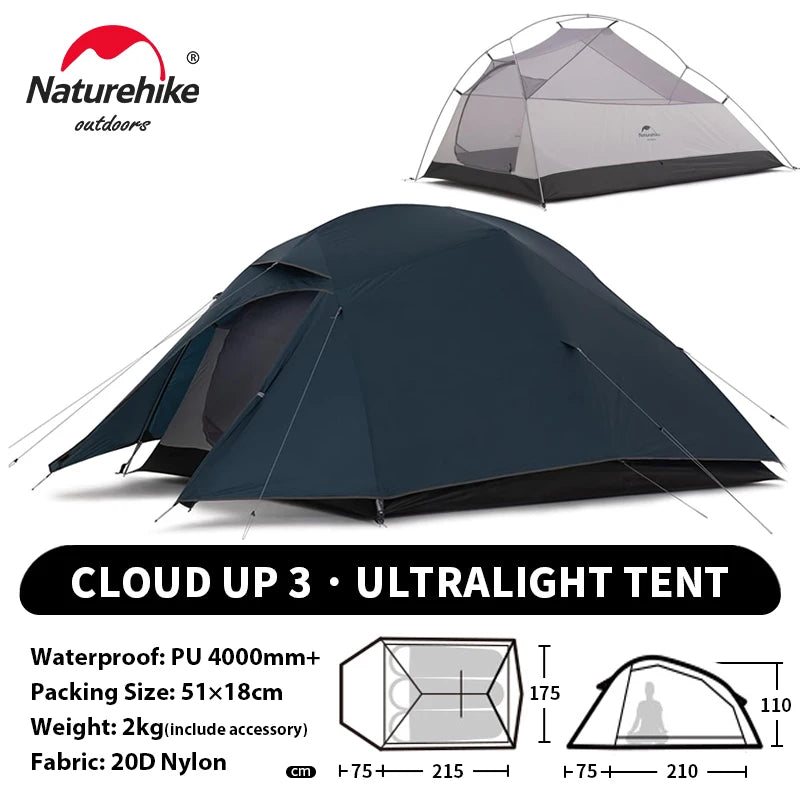 Naturehike Cloud Up 1 2 3 Person Camping Tent Ultralight Waterproof Trekking Tents Hiking Backpacking Shelter Tent Travel Tent