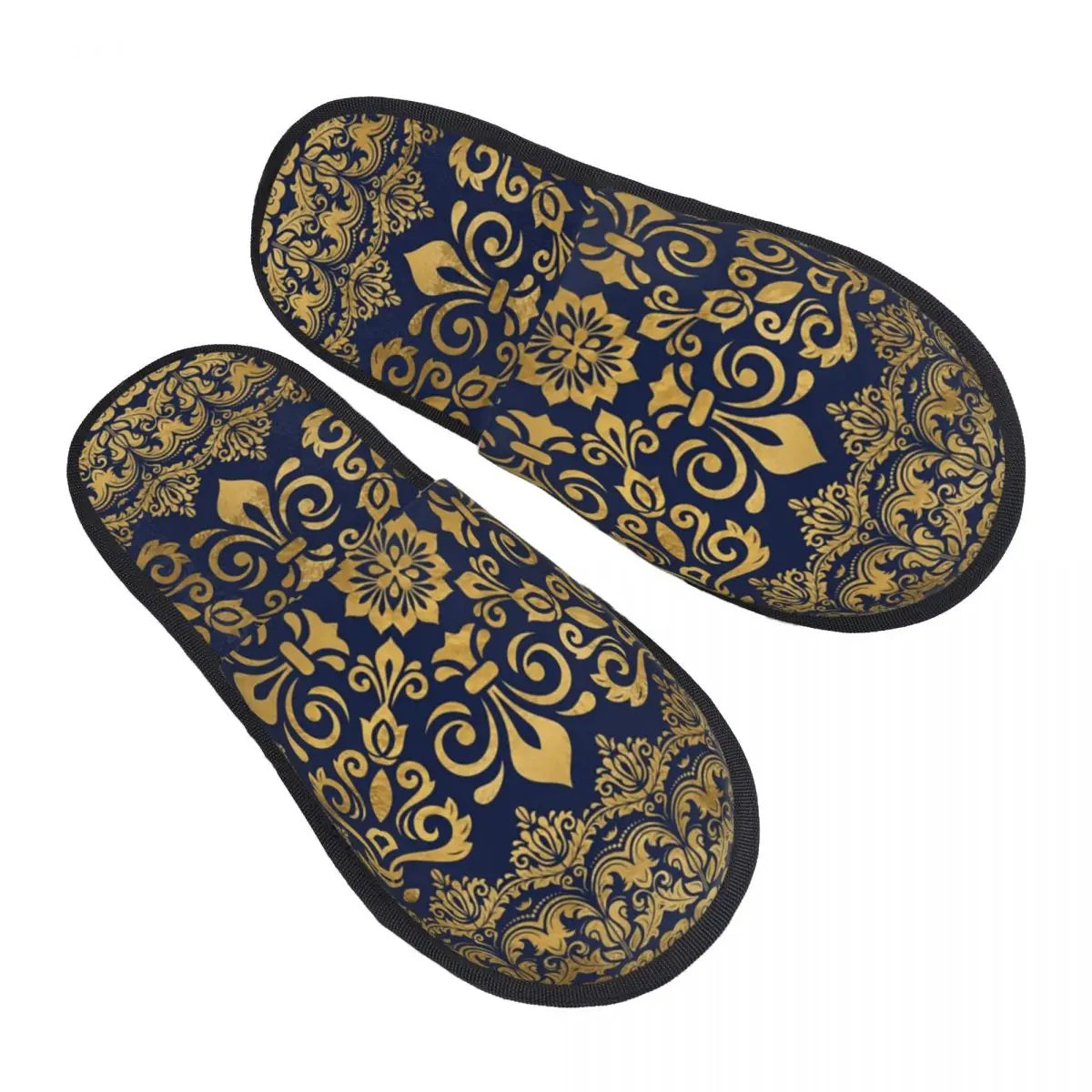 Custom Vintage Baroque Prints Greek Ornament Golden Meander Meandros Soft Scuff Memory Foam Slippers Women Hotel House Shoes