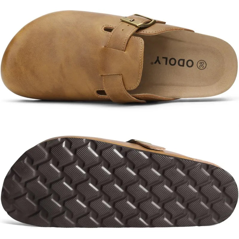 Kidmi Unisex Adjustable Buckle Slip-On Clogs with Arch Support Vegan Leather Cork Insole Potato Shoe for Women And Men