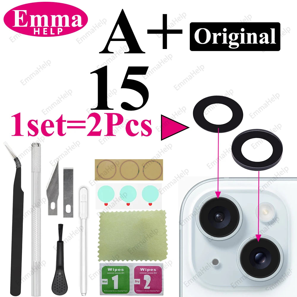 1Set Original Sapphire Rear Camera Glass Replacement for iPhone 16 15 14 Pro Max 12 13 Mini 15 Plus Camera Lens Repair Tool Kits