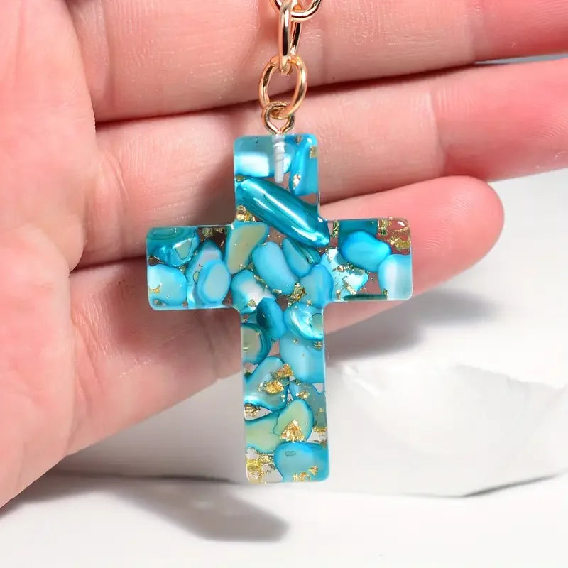 Exquisite Cross Butterfly Keychain Cute Resin Christian Cross Key Ring Purse Bag Pendant Car Key Accessories Women Party Gift