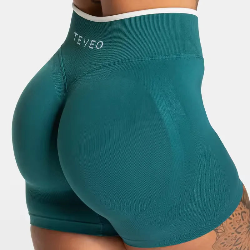 TEVEO Women's Color Block Yoga Shorts - Butt-lifting, Breathable, High-elasticity, Gym Workout & Running Shorts