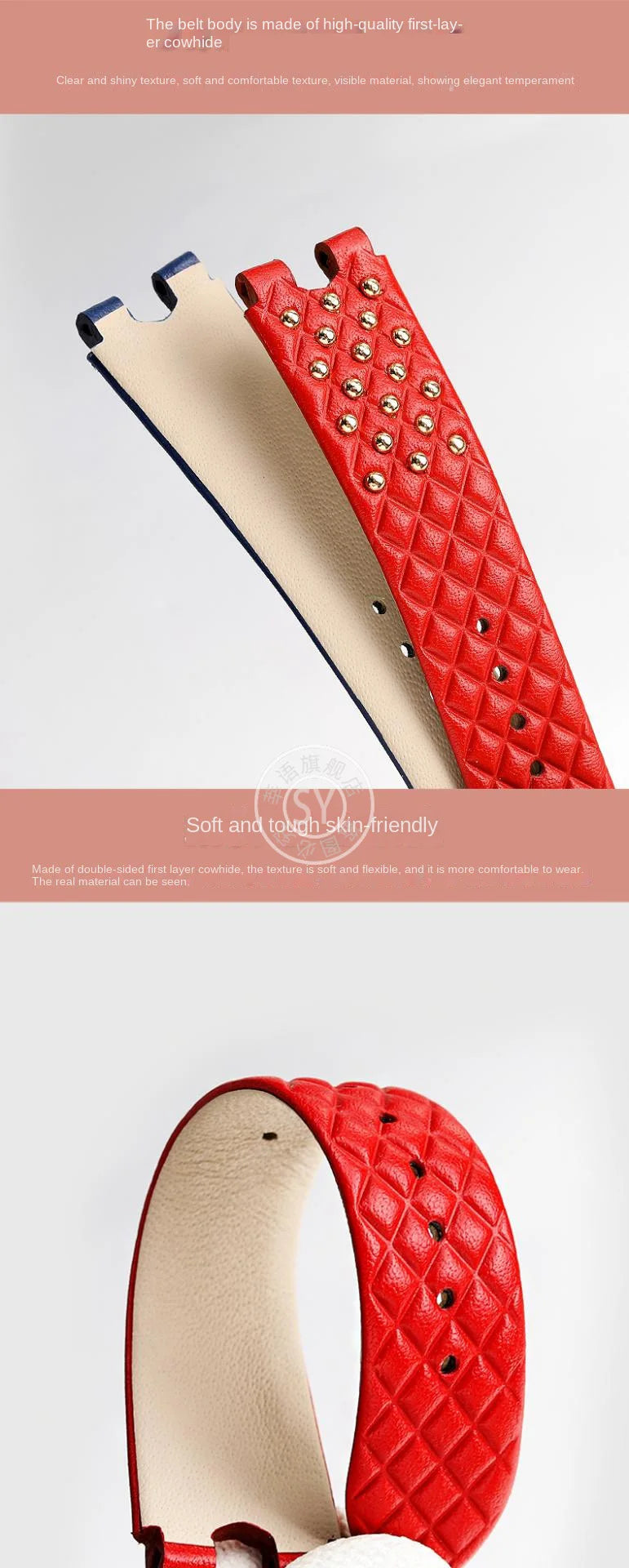 Shenyu Watchband with u-shaped interface For VERSACE Vanitas micro Leather strap Replace watch bracelet female Watch Accessories