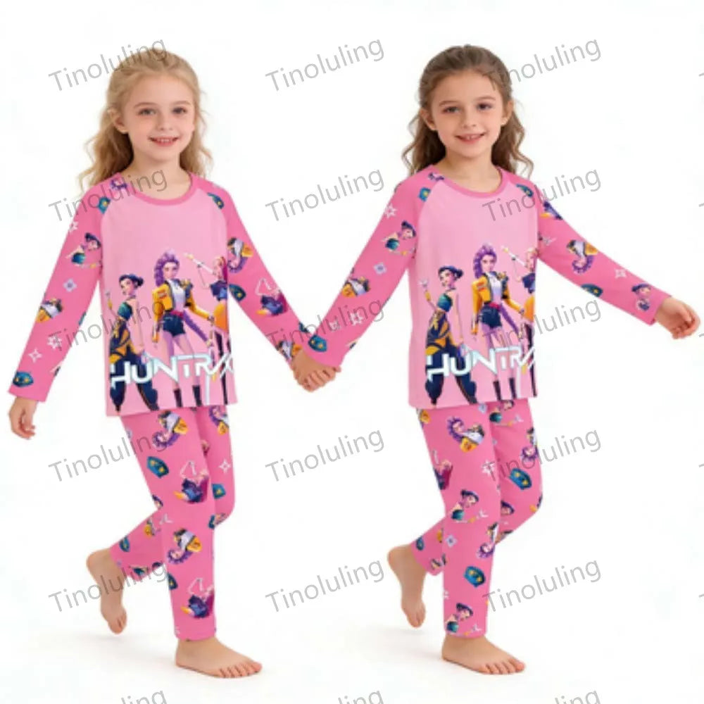 KPop Demon Hunters Huntrix Kids Pajamas Set Long Sleeve Girls Clothing 2pcs Children's Sleepwear Cartoon Boys Nightwear 3-14Y