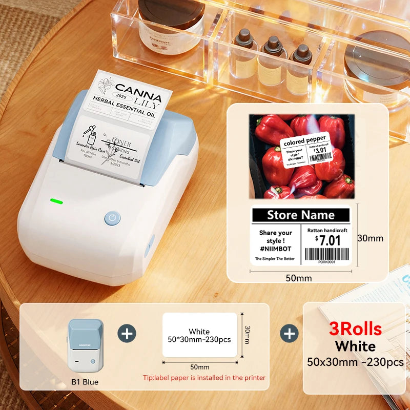 NIIMBOT B1 Portable Thermal Printer With Tapes 2 Inch Adhesive Label Printer Mini Bluetooth Sticker Maker Support Smartphones PC