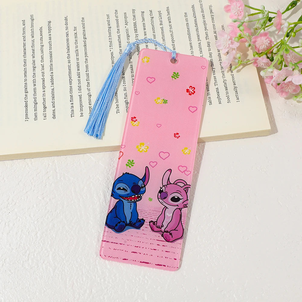 Cute Lilo & Stitch Acrylic Bookmark with Tassel Cartoon Anime Book Marker for Students Book Lovers Reading Decoration Stationery