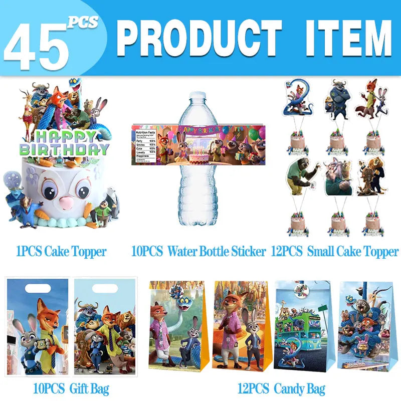 Disney Zootopia Birthday Party Decorations Supplies Judy Nick Tableware Tablecloth Balloon Zootropolis‌ Happy Birthday Plate Kit