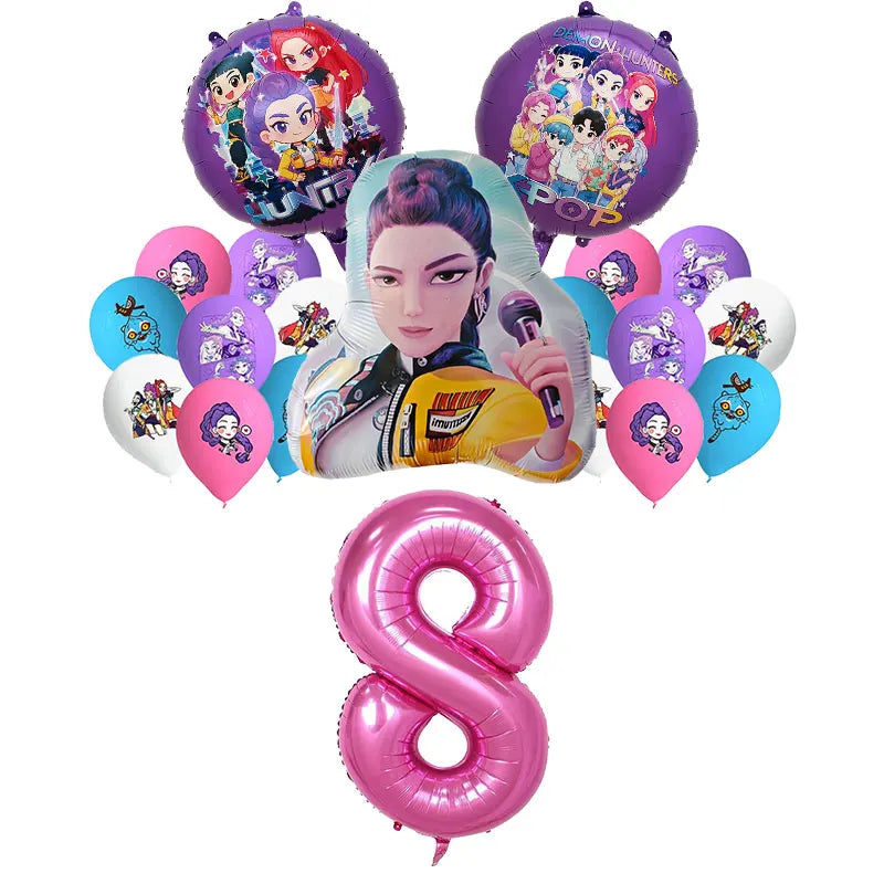 New Anime Kpop Demon Hunters Birthday Party Decorations Set Kpop Theme Cup Plate Gift Bags Balloons Banner Supplies Girls Favors