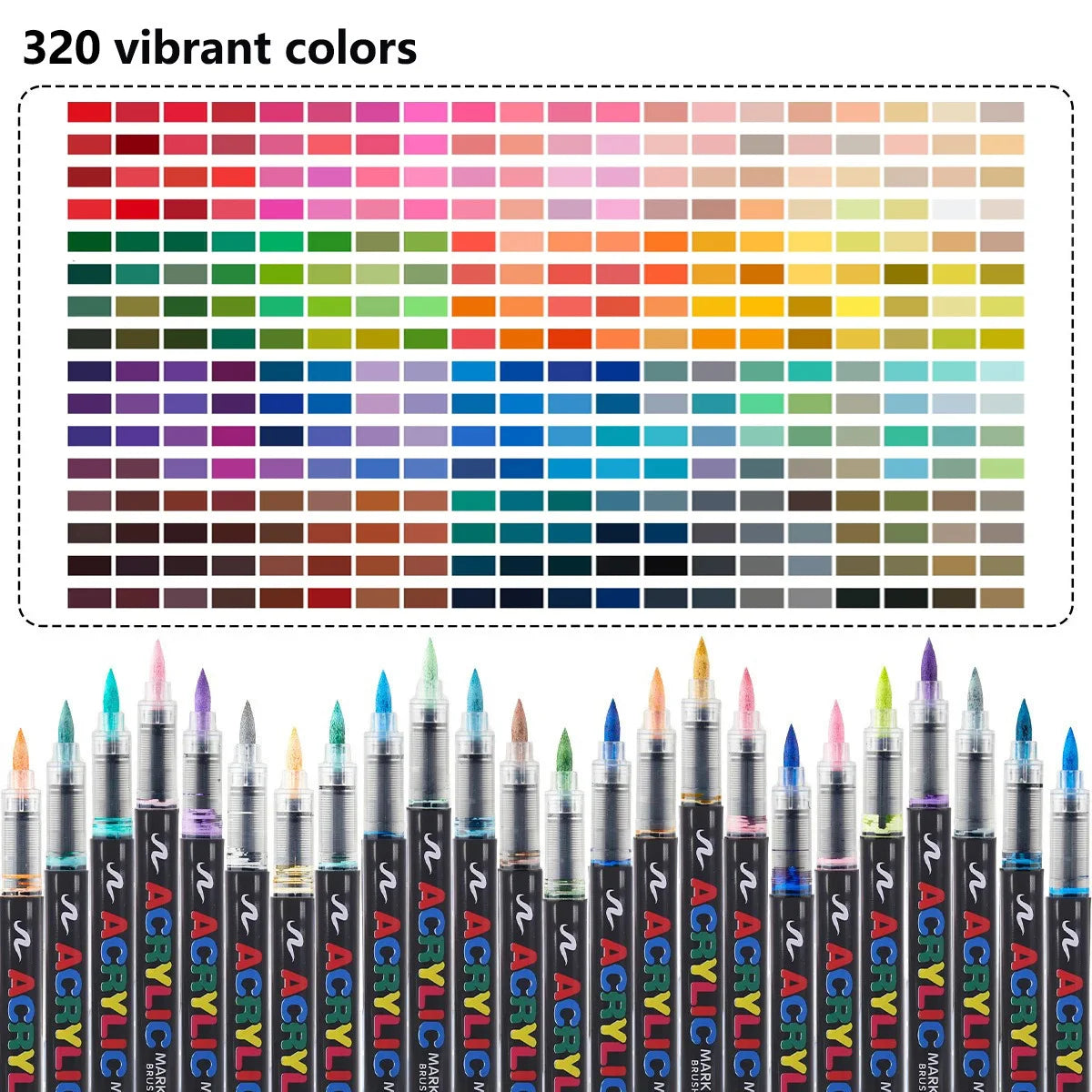 12-288 Colors Flexible Brush Acrylic Markers Set for Rock Wood Canvas Glass Stone DIY Crafts Painting Art Supplies