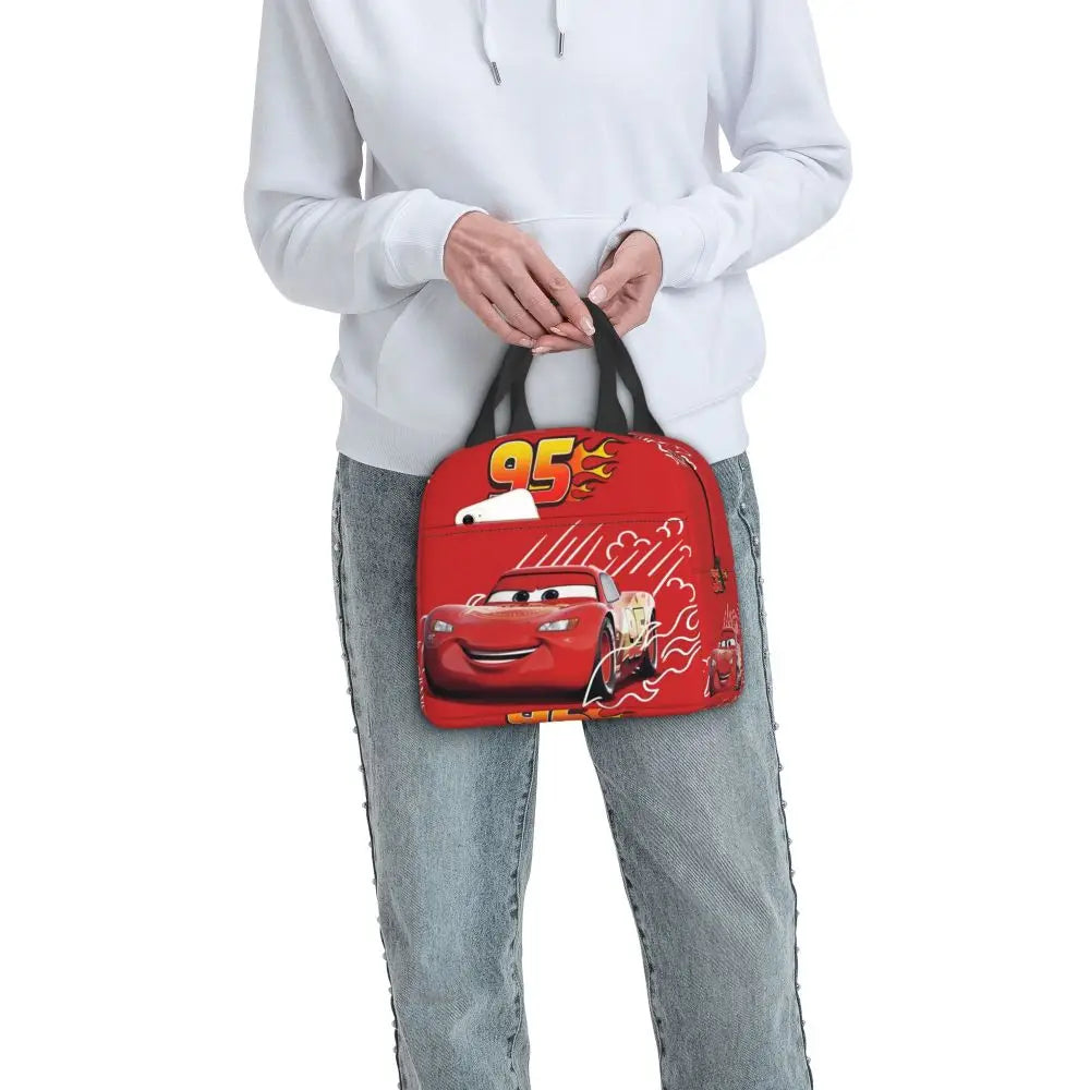 Custom Car 95 Lightning Mcqueen Insulated Lunch Bag for Women Resuable Racing Car Thermal Cooler Bento Box Office Picnic Travel