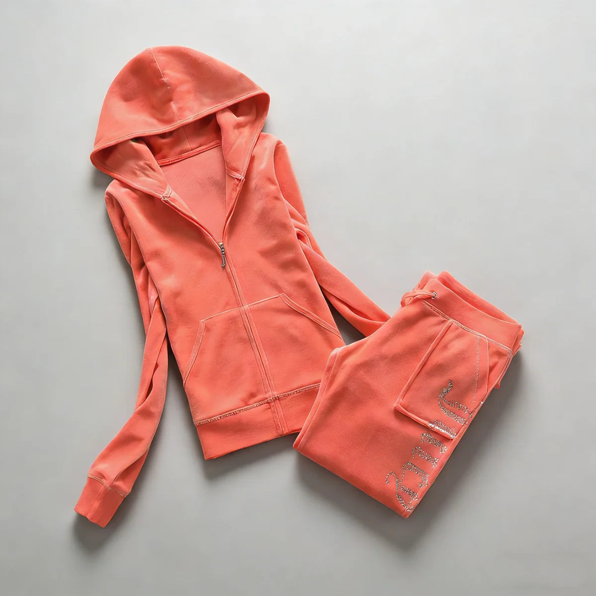 Y2K Women's Velvet Tracksuit 2 Piece Set Rhinestone Crown Print Hoodie + Straight Pants Slim Fit Loungewear Multiple Colors