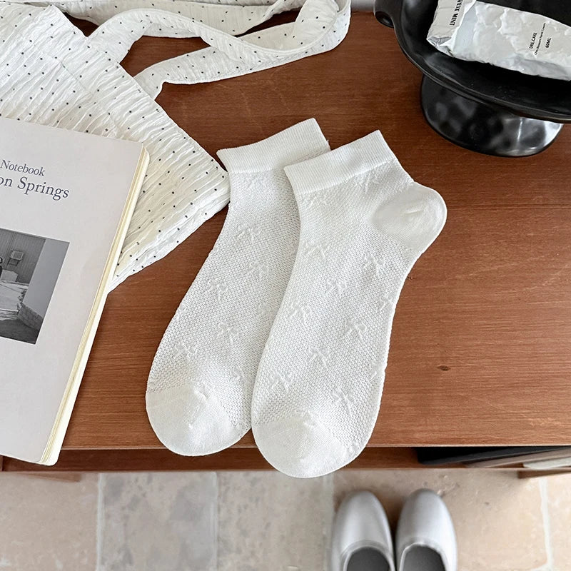 Women's White Ankle Socks 1/5 Pairs Breathable Summer Fashionable Thin Low Tube Silk Socks for Comfortable Wear