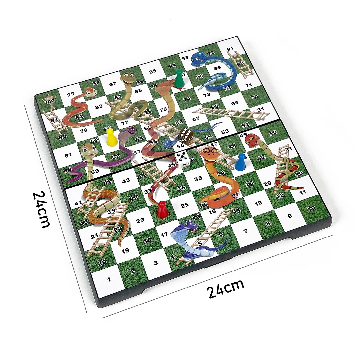 24cm x 24cm Foldable Magnetic Snakes and Ladders Board Game Portable Plastic Tabletop Travel Outdoor Game Set