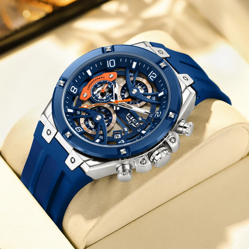 LIGE Luxury Military Men Watch Waterproof Luminous Date Sport Man Wristwatch Chronograph Silicone Strap Quartz Men's Watches