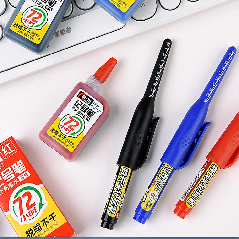 1-6Pcs 45mm Waterproof Long Head Nib Deep Hole Markers Pen Tile Carpenter Pen Multi-purpose for Woodworking Black/Blue/Red Ink