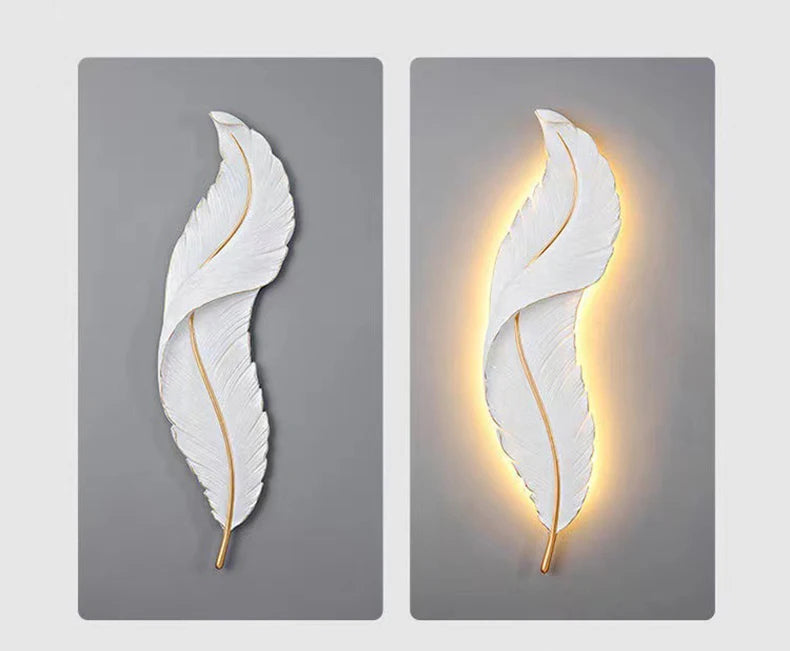 Nordic feather wall lamp, living room, bedroom, headboard, foyer, creative feather lamp, resin aisle, minimalist background ligh