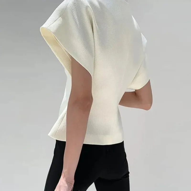 Summer Women's Clothing Solid Color Button Short Sleeve Rivet Cardigan T-shirt Casual Elegant All-match Office Lady Korean Tops