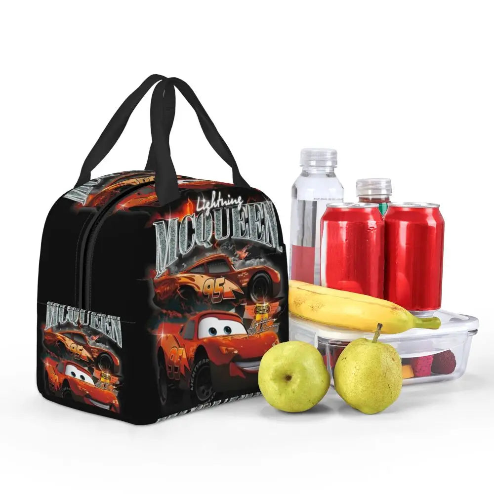 Custom Car 95 Lightning Mcqueen Insulated Lunch Bag for Women Resuable Racing Car Thermal Cooler Bento Box Office Picnic Travel