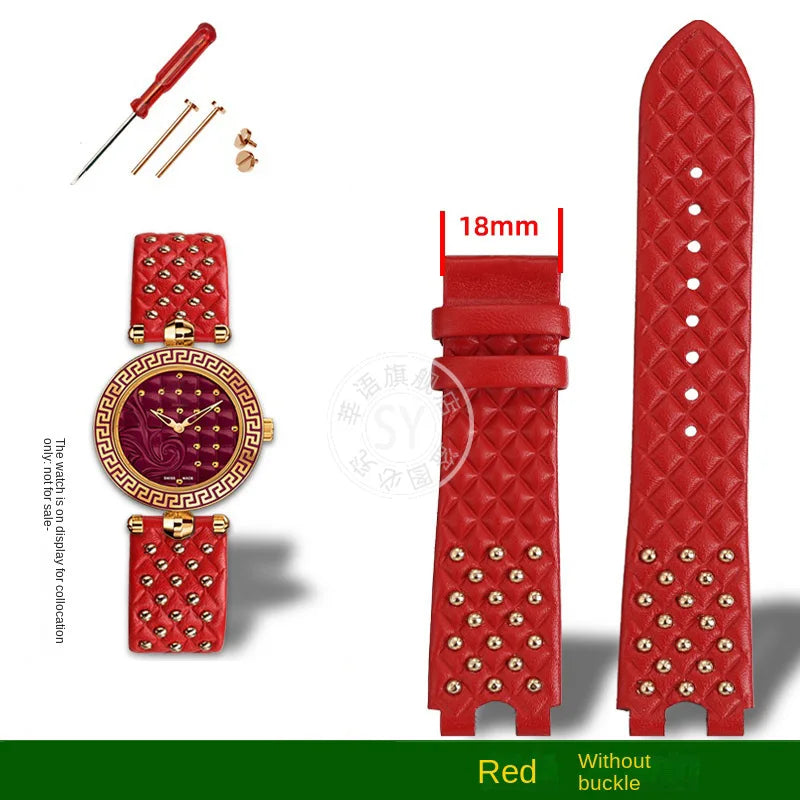 Shenyu Watchband with u-shaped interface For VERSACE Vanitas micro Leather strap Replace watch bracelet female Watch Accessories