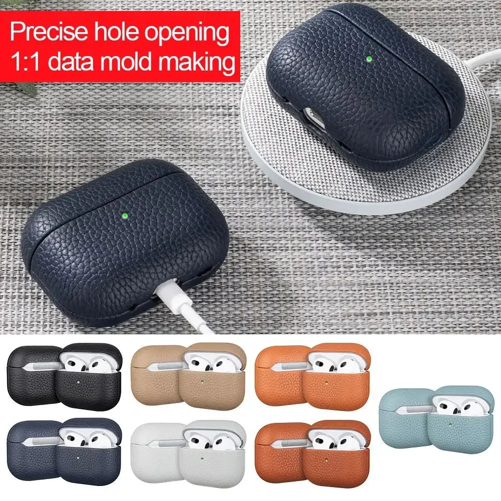 High End Business Bluetooth Earphone Case For Apple AirPods Air 2 3 4 Pro 2 3 Retro Genuine Leather Litchi Texture Protect Cover