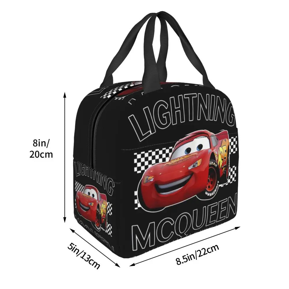 Custom Car 95 Lightning Mcqueen Insulated Lunch Bag for Women Resuable Racing Car Thermal Cooler Bento Box Office Picnic Travel