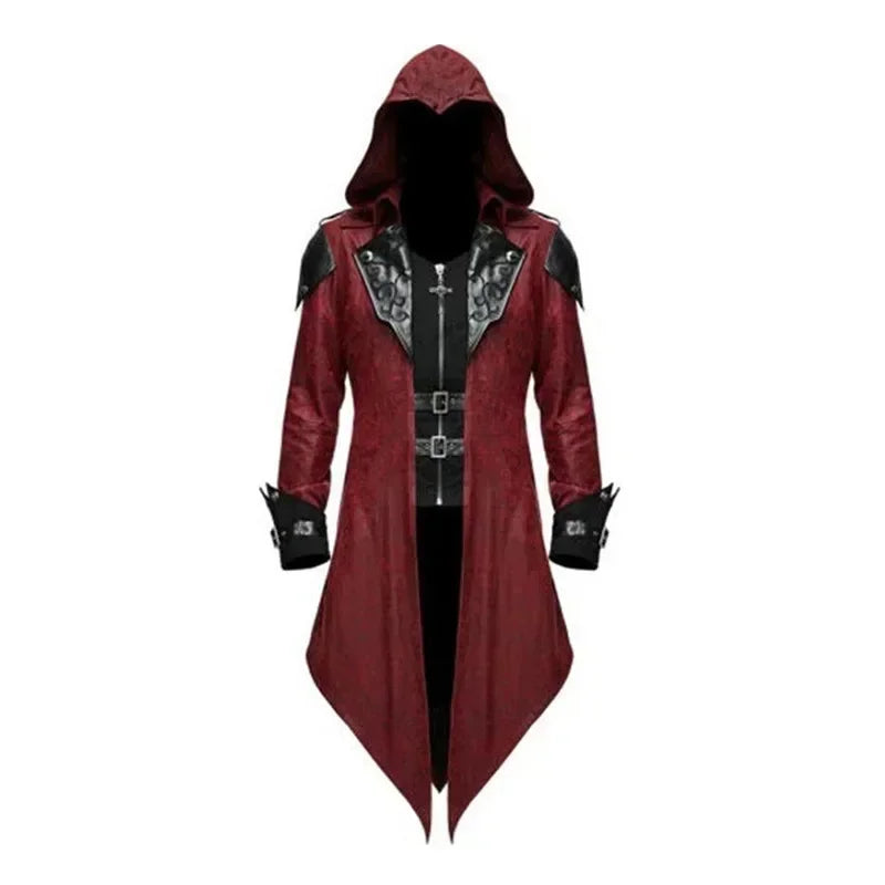 Assassin Cosplay Medieval Man Costume Streetwear Hooded Jackets Outwear Costume Edward Creed Halloween Dress Up Outfit Party