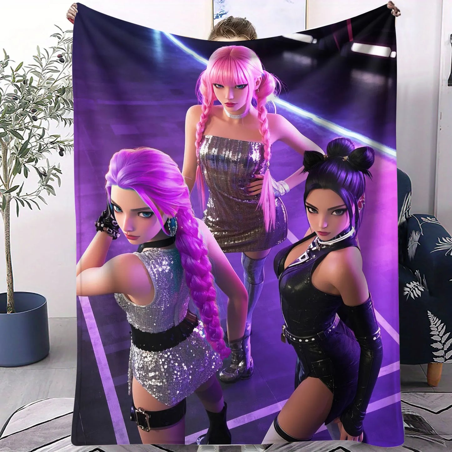 K Pop Demon Hunters Flannel Blanket Cyberpunk-style Plush Throw Blanket Fans Gift for Home Leisure Sofa Bed Cover Travel Camping