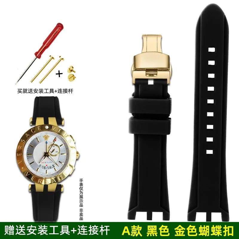 Rubber Watch Band For Versace V-RACE DUAL Series Strap Silicone Watch Accessories 24mm Waterproof Belt Notch Special Concave