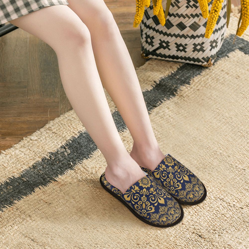 Custom Vintage Baroque Prints Greek Ornament Golden Meander Meandros Soft Scuff Memory Foam Slippers Women Hotel House Shoes