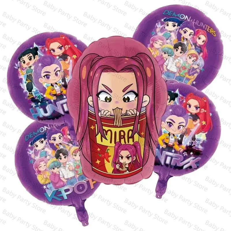KPop Demon Hunter Theme 18-inch Cartoon Anime Foil Balloon Set for Baby Shower Supplies Kids Birthday Party Decorations Gifts