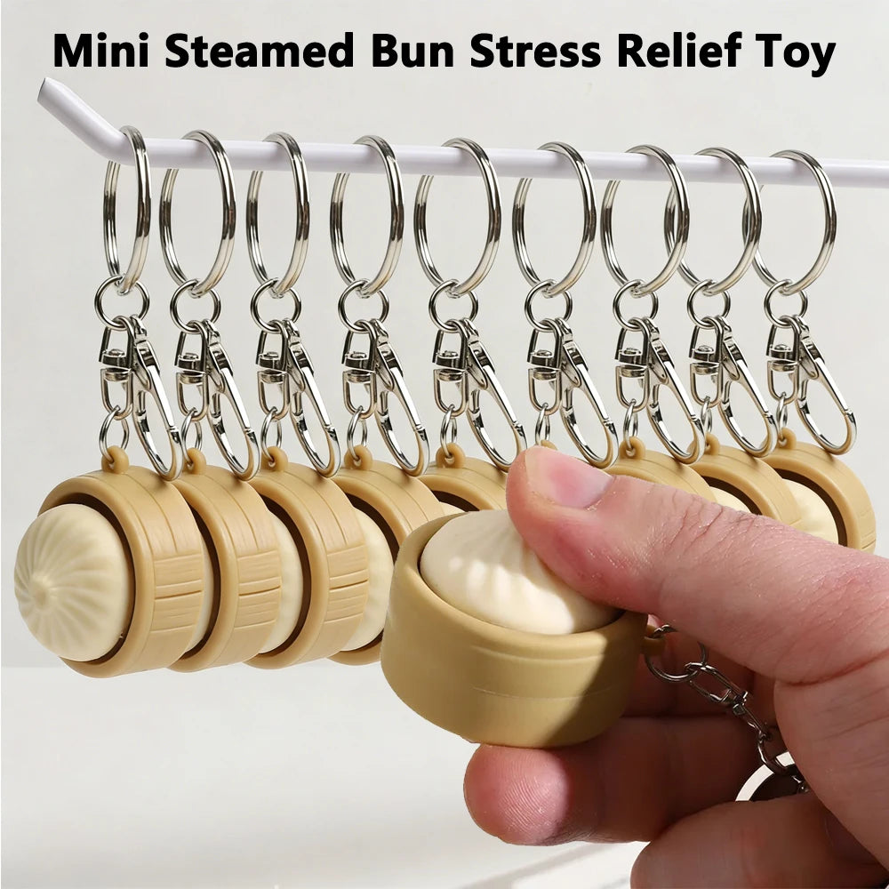 Mini Steamed Bun Stress Relief Sensory Fidget Toys Simulation Bun Keyboard Clicker Keychain Decompression for Autism ADHD Toy