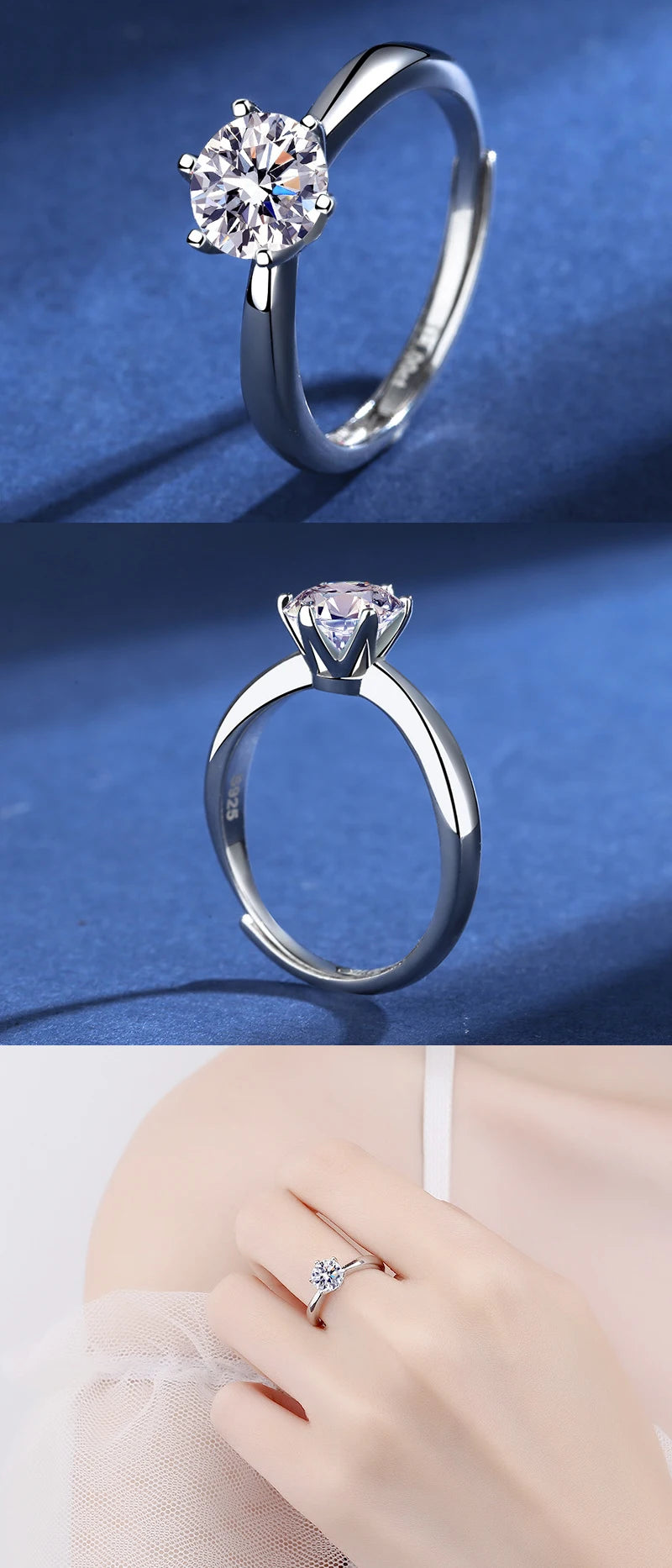 Moissanite And Zircon Ring D VVS1 Adjustable Size S925 Sliver Wedding Rings for Women Jewelry Party Fashion Top Quality Ring