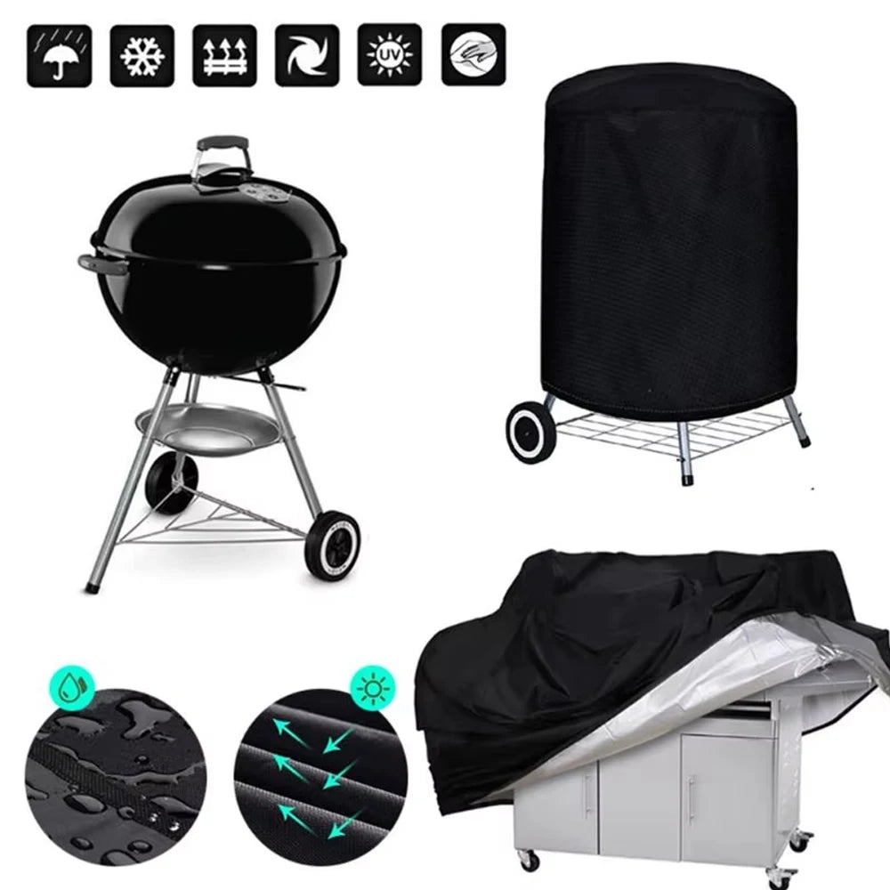 8 Size BBQ Cover Outdoor Dust Waterproof Weber Heavy Duty Grill Cover Rain Protective Outdoor Barbecue Cover Round
