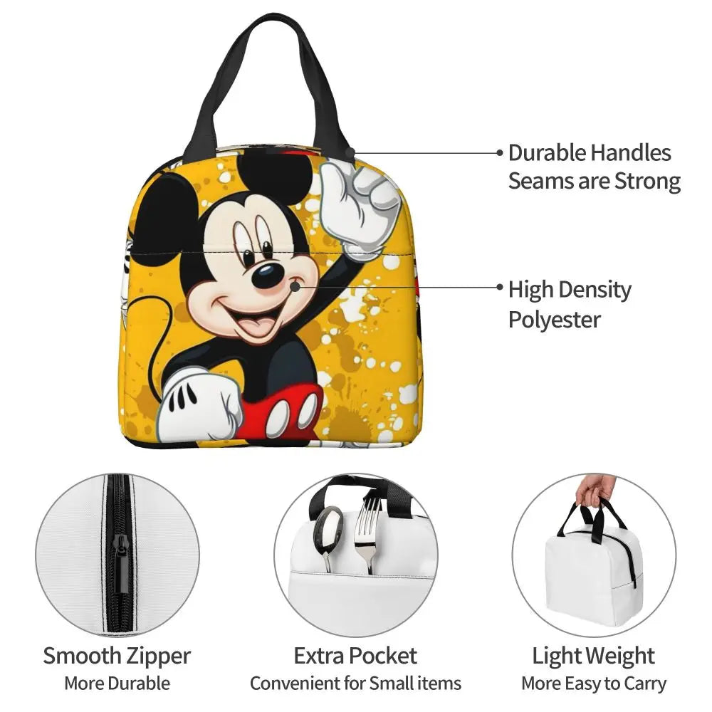 Custom Mickey Pink Minnie Mouse Lunch Bag Women Creative Design Cooler Warm Insulated Lunch Box for Kids School