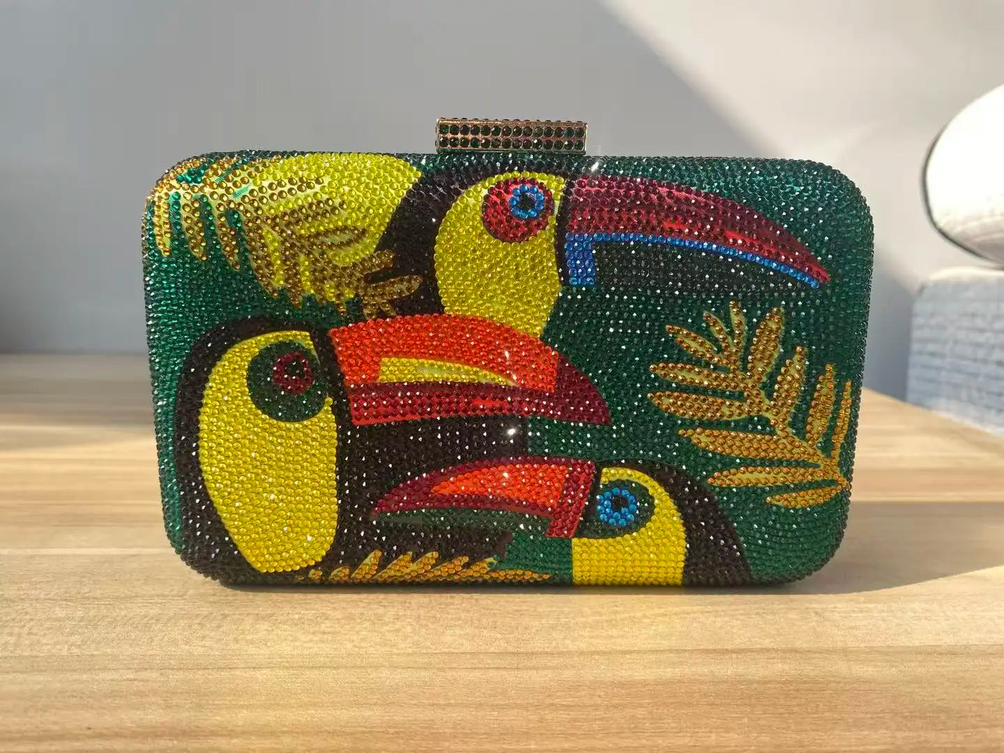Novelty Toucan Bird Women Crystal Evening Bags Rhinestones Box Minaudiere Clutch Party Cocktail Handbag Diamond Chain Purse