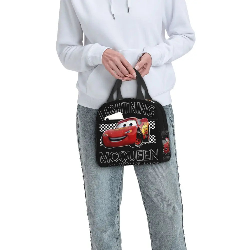 Custom Car 95 Lightning Mcqueen Insulated Lunch Bag for Women Resuable Racing Car Thermal Cooler Bento Box Office Picnic Travel