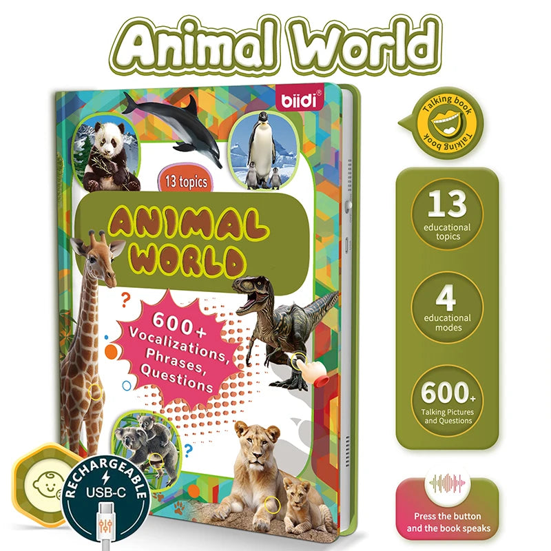 English Animal Sound Talking Book Autism Sensory Therapy Toys for Children Kids Travel Early Education Interactive Learning Aids