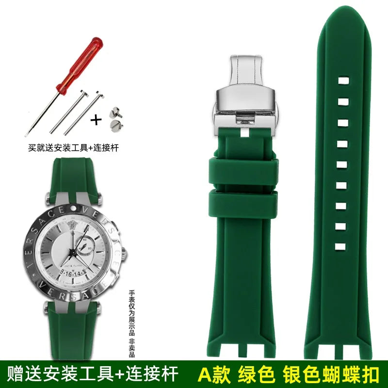 Rubber Watch Band For Versace V-RACE DUAL Series Strap Silicone Watch Accessories 24mm Waterproof Belt Notch Special Concave