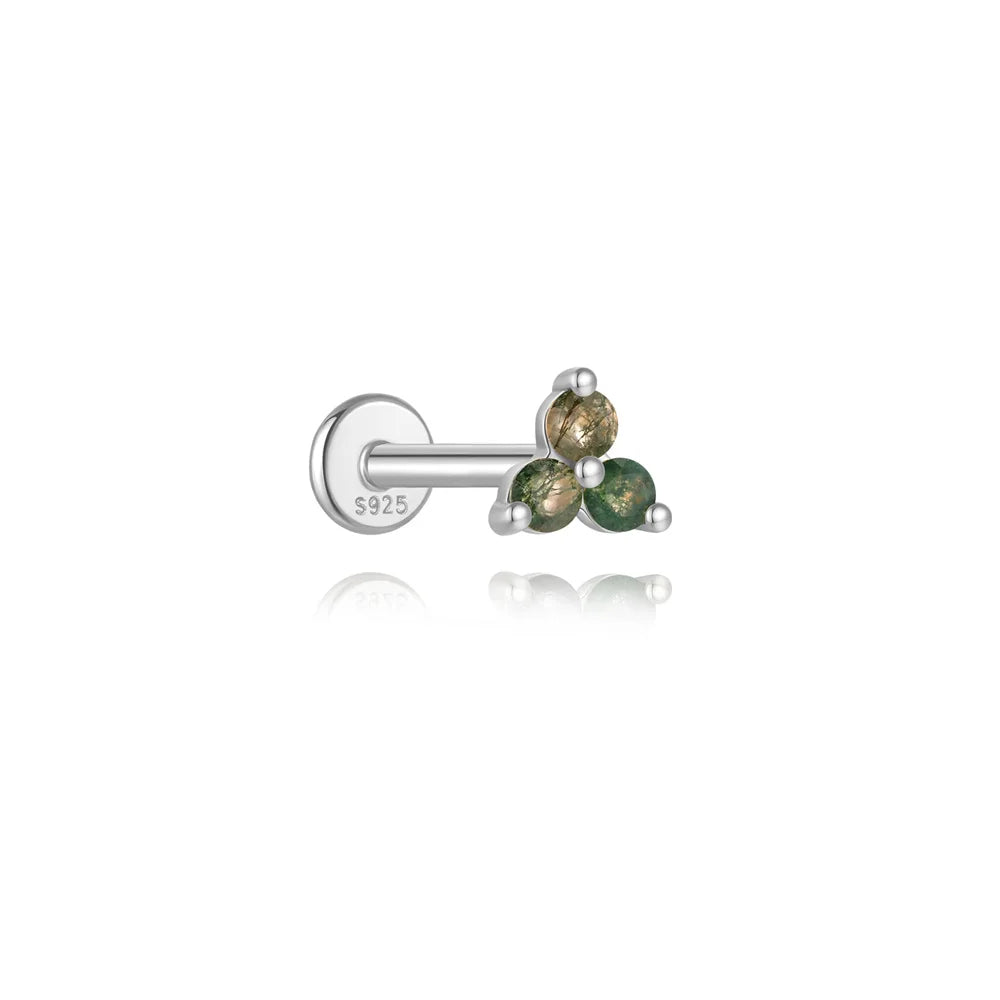 AIDE Water Grass Agate 925 Sterling Silver Flat Head Thread Piercing Earring Green Moss Piercing Ear Bone Earring Jewelry 1pc