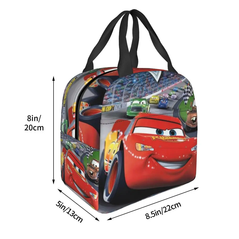 Custom Car 95 Lightning Mcqueen Insulated Lunch Bag for Women Resuable Racing Car Thermal Cooler Bento Box Office Picnic Travel