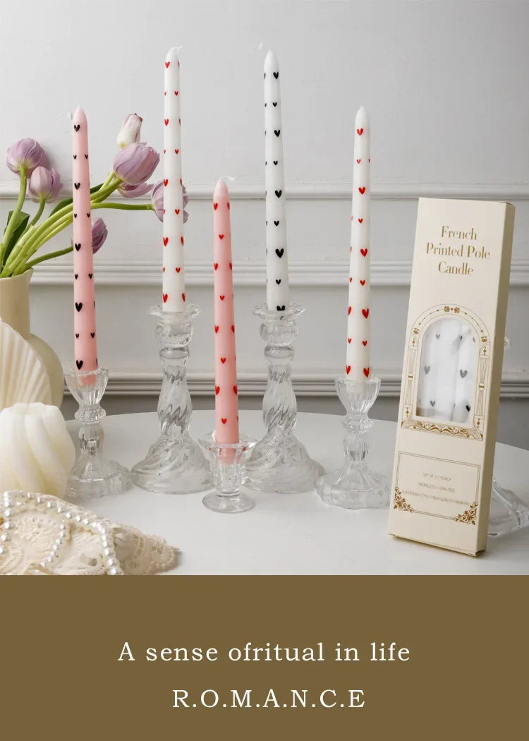 Romantic 2PCS 25CM Long Pole Printed Candles - Wholesale Smokeless Column Wax, for Wedding, Valentine's Day & Banquet