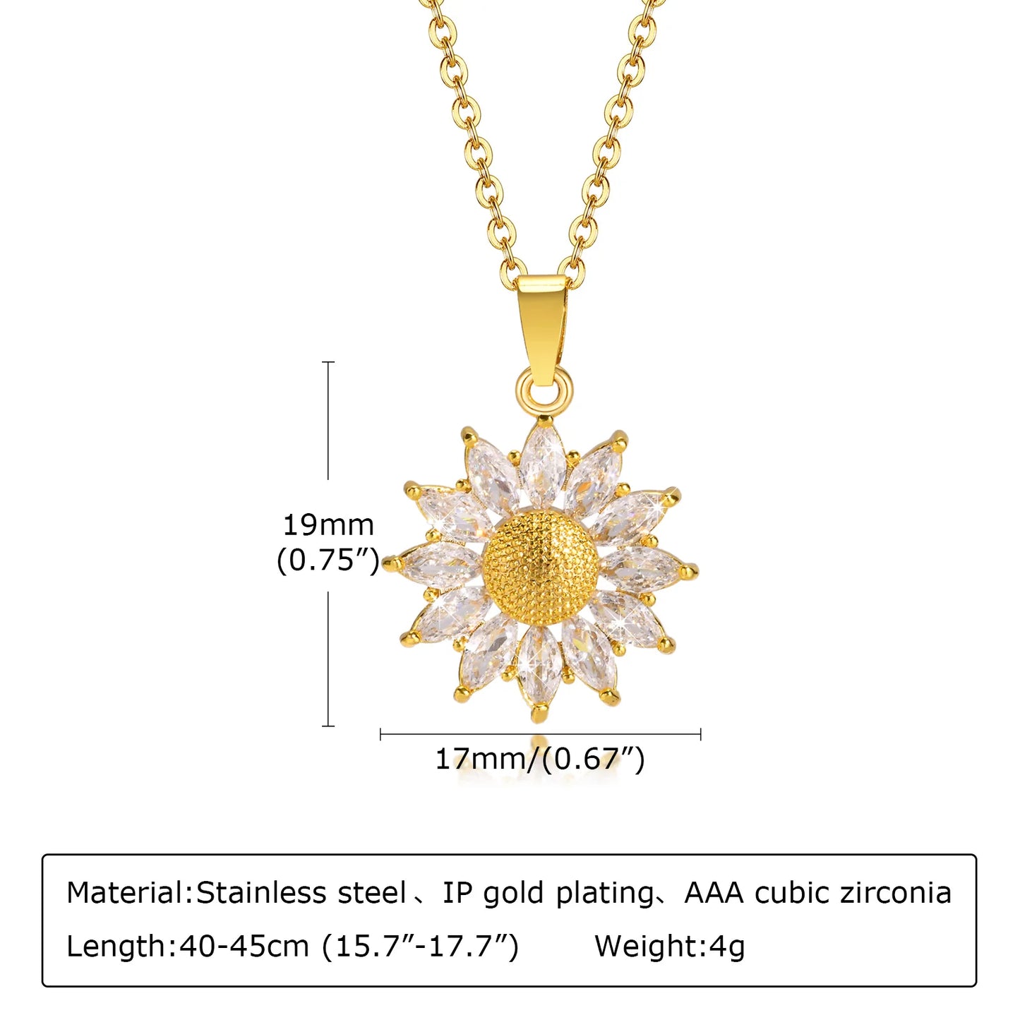 Stainless Steel Spiral Sun Flower Pendant Necklace for Women 18K Gold Plated Stackable Boho Necklace Waterproof Fashion Jewelry