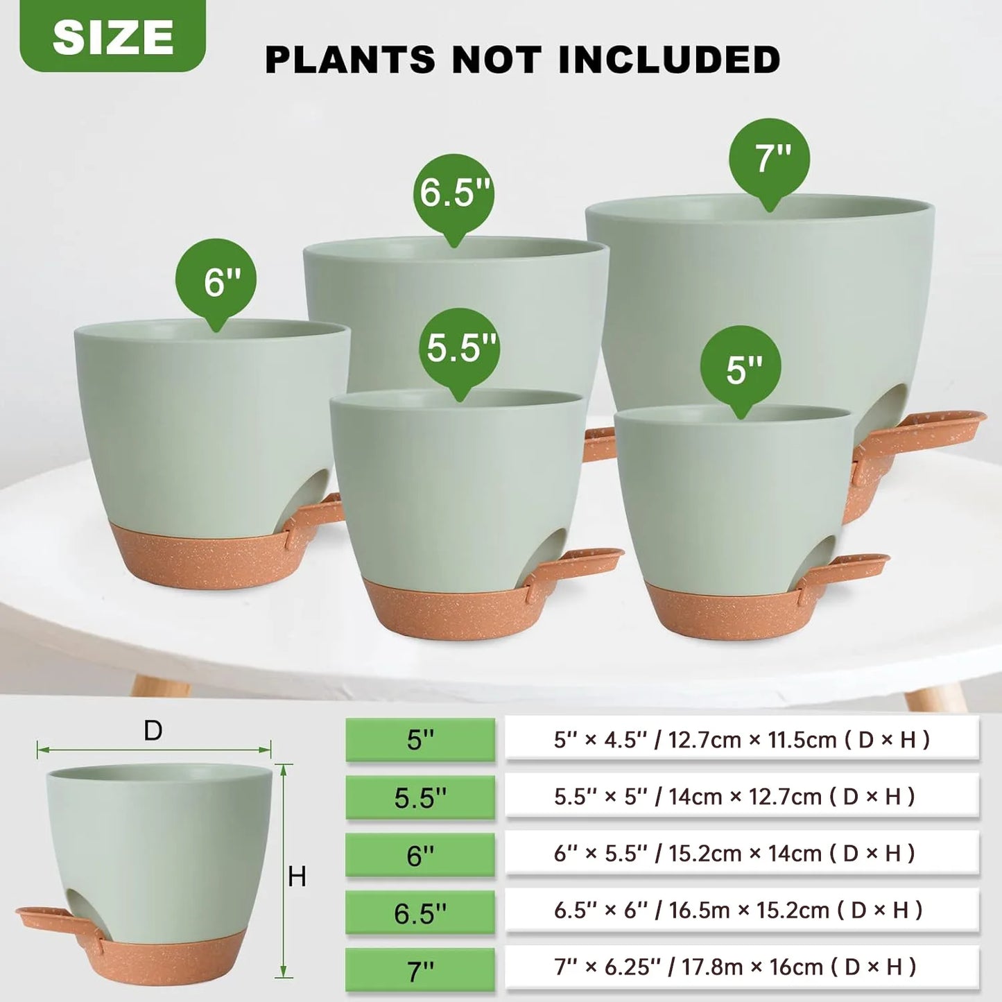 5pcs Plant Pots Self Watering Planters For Indoor Plants With Drainage Hole, Nursery Planting Pot Plastic 7/6.5/6/5.5/5 Inches