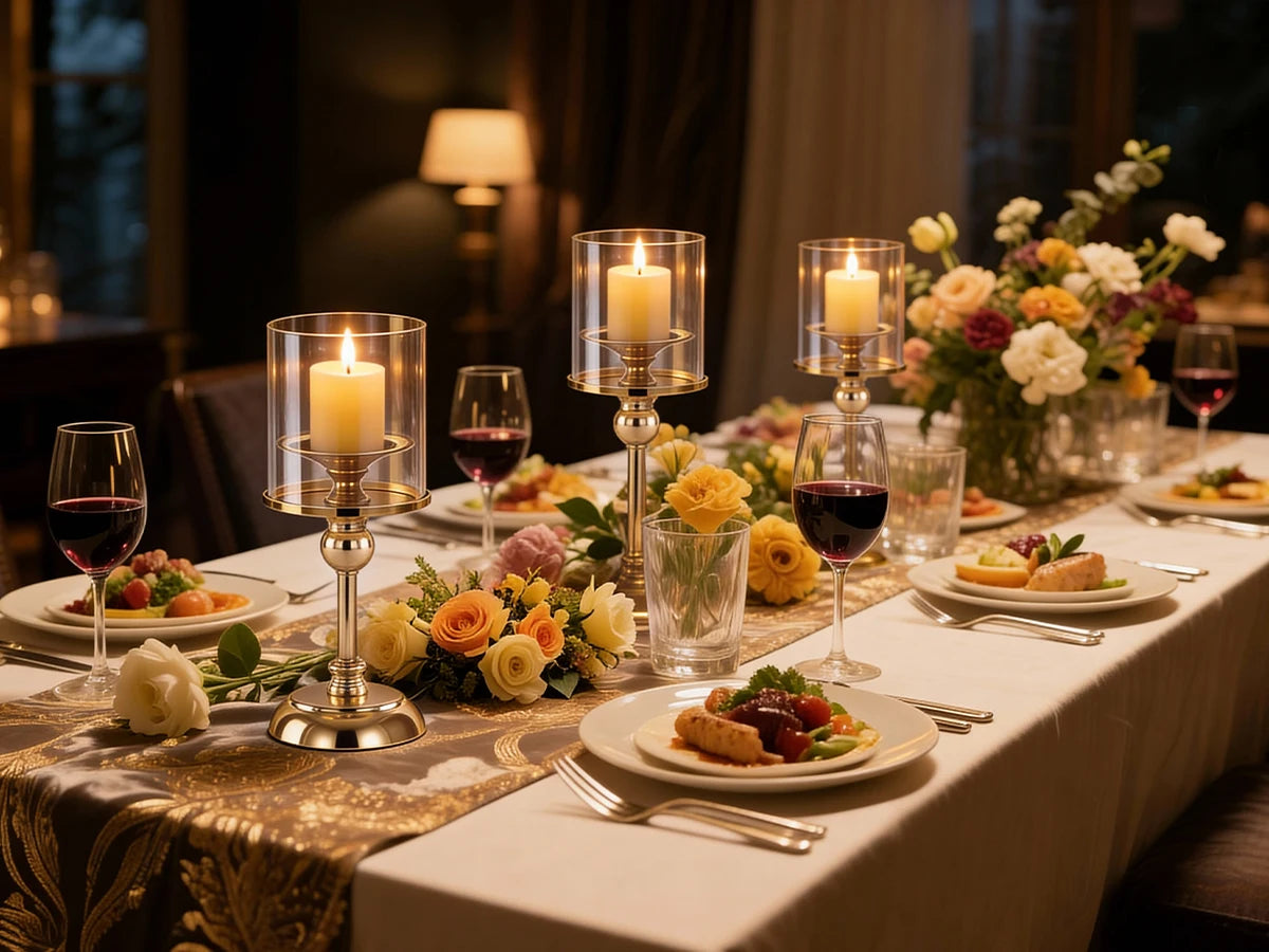 Glass Pillar Candle Holder Set Golden Silver Decorative Candlestick for Wedding Party Table Festival Decor 2026 New Fashion