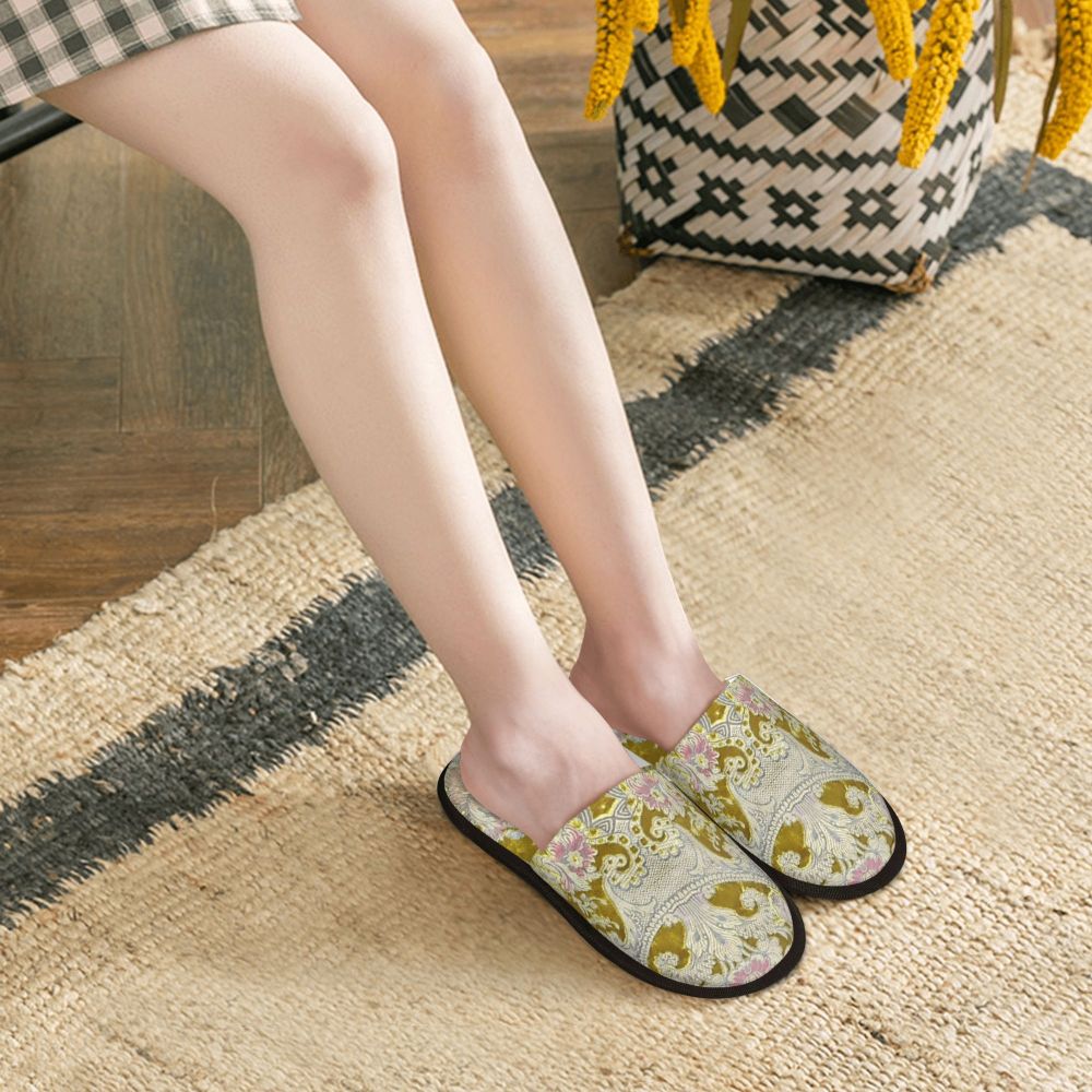 Custom Vintage Baroque Prints Greek Ornament Golden Meander Meandros Soft Scuff Memory Foam Slippers Women Hotel House Shoes